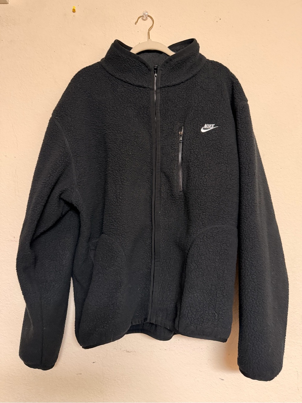 Nike Black Sherpa Full-Zip Jacket with White Logo
